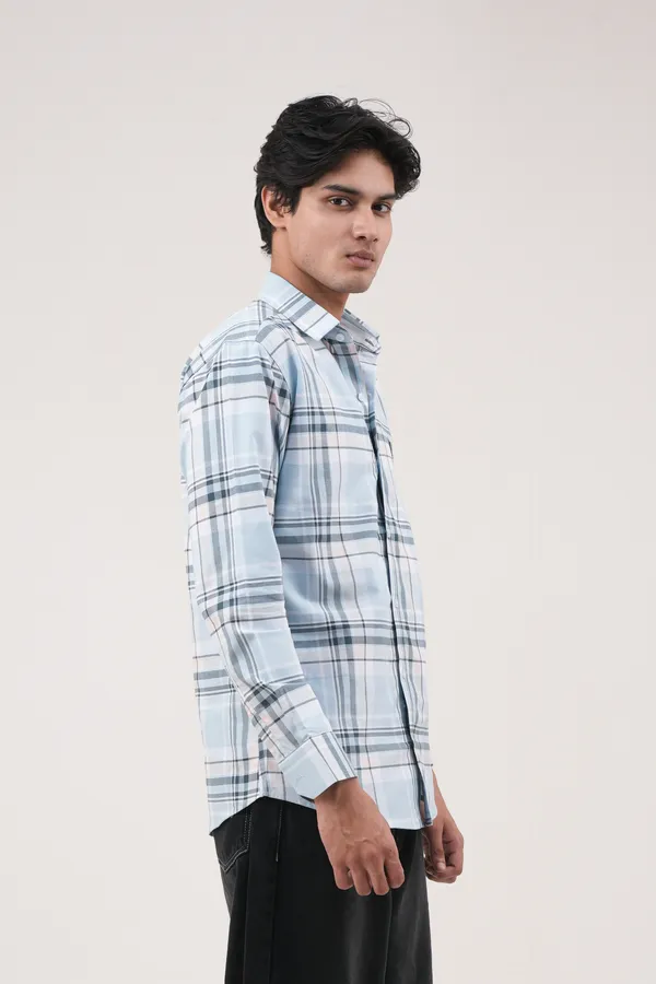 Sky_Blue_&_Black_Cotton__Full_Sleeves_Spread_Collar_Classic_Fit_Checkered_Shirt_For_Men