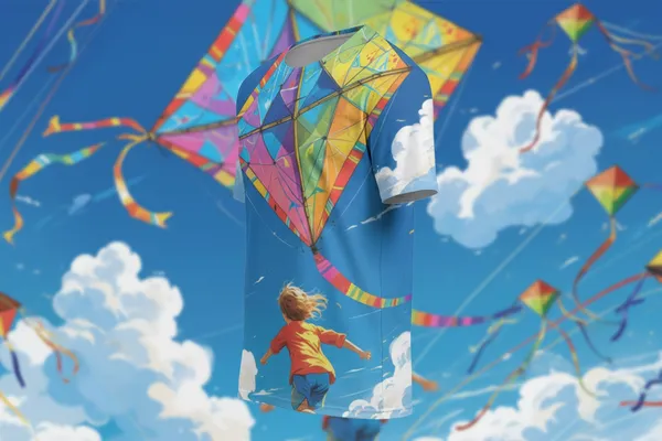 Colorful_Kite_Art_T_Shirt_Sky_Blue_Festival_Inspired_Unisex_Tee_White