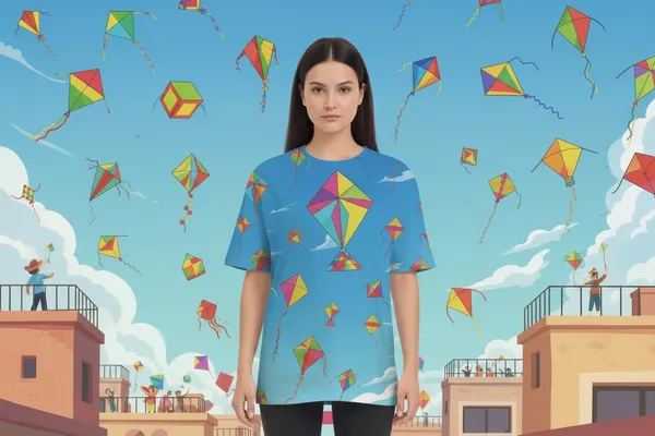 Colorful_Kite_Art_T_Shirt_Sky_Blue_Festival_Inspired_Unisex_Tee_White
