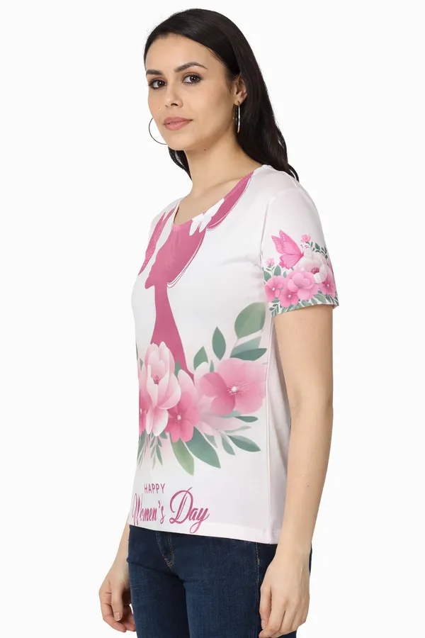 Happy_Women_S_Day_Floral_Graphic_T_Shirt_For_Women_Butterfly_Flower_Print_Feminine_Tee_White