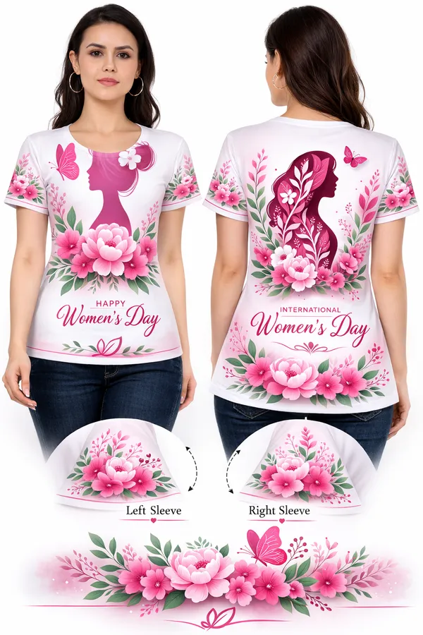 Happy_Women_S_Day_Floral_Graphic_T_Shirt_For_Women_Butterfly_Flower_Print_Feminine_Tee_White