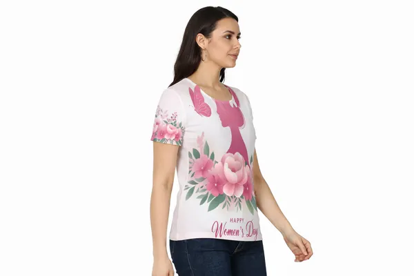 Happy_Women_S_Day_Floral_Graphic_T_Shirt_For_Women_Butterfly_Flower_Print_Feminine_Tee_White