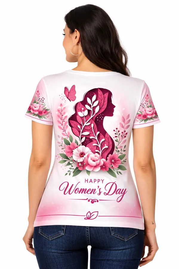 Happy_Women_S_Day_Floral_Graphic_T_Shirt_For_Women_Butterfly_Flower_Print_Feminine_Tee_White