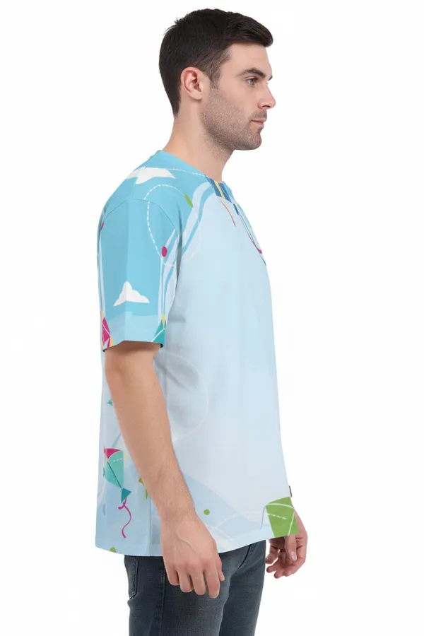 Makar_Sankranti_Kite_Pattern_T_Shirt_Sky_Blue_Festive_Unisex_Tee_White