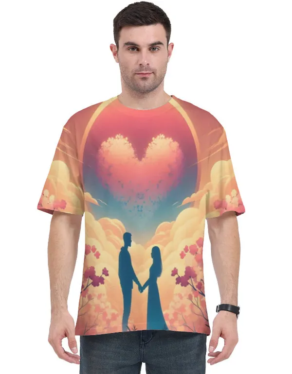 Propose_Day_Couple_Silhouette_Unisex_T_Shirt_Romantic_Heart_Sky_Aop_Tee_White