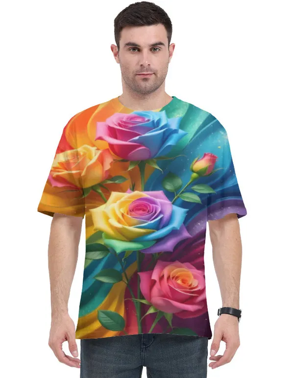 Rainbow_Rose_Floral_T_Shirt_For_Men_Vibrant_All_Over_Print_Tee_White
