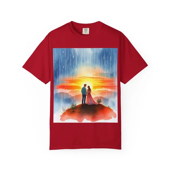Romantic_Sunset_T_Shirt_Unisex_Summer_Tee_Couple_Gift_Relationship_Keepsake_Anniversary_Apparel_Outdoor_Lover_Shirt_Red