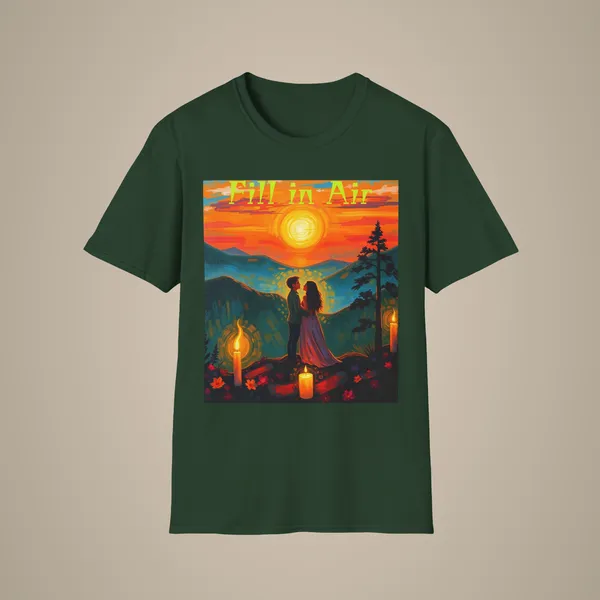 Romantic_Sunset_Couple_Art_T_Shirt_Colorful_Painting_Tee_Forest_Green