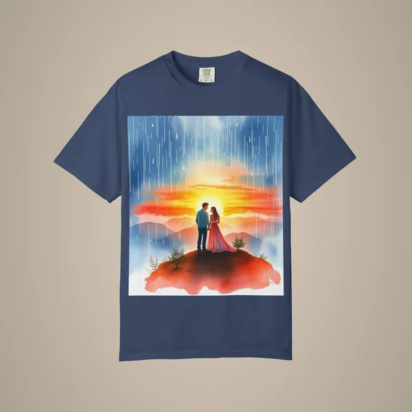 Romantic_Sunset_Couple_T_Shirt_Anniversary_Gift_Tee_China_Blue