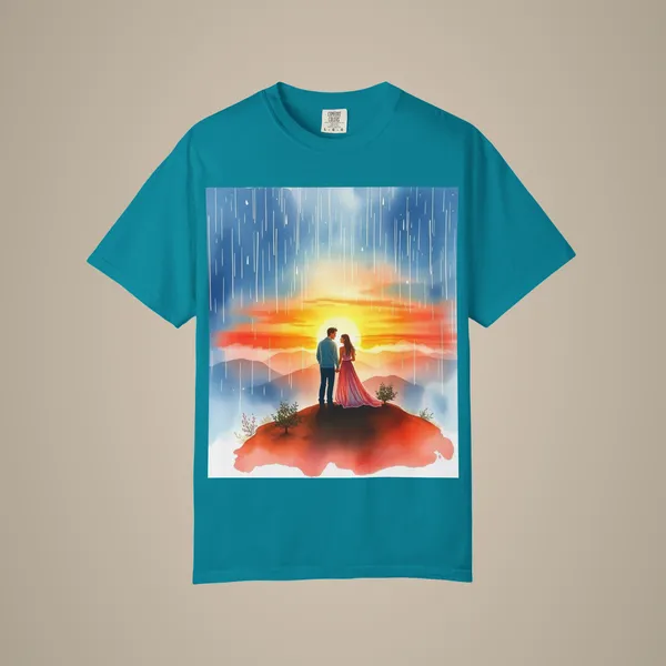 Romantic_Sunset_Couple_T_Shirt_Anniversary_Gift_Tee_Topaz_Blue