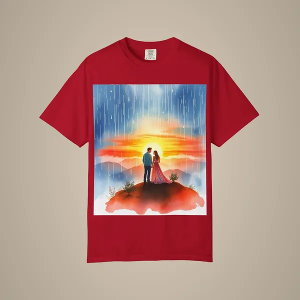 Romantic_Sunset_T_Shirt_Unisex_Summer_Tee_Couple_Gift_Relationship_Keepsake_Anniversary_Apparel_Outdoor_Lover_Shirt_Red