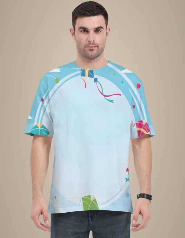Makar_Sankranti_Kite_Pattern_T_Shirt_Sky_Blue_Festive_Unisex_Tee_White