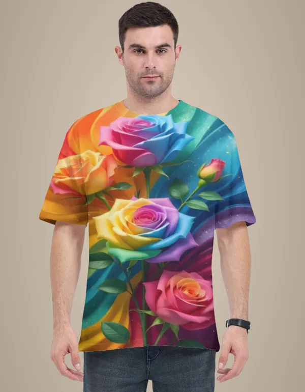Rainbow_Rose_Floral_T_Shirt_For_Men_Vibrant_All_Over_Print_Tee_White