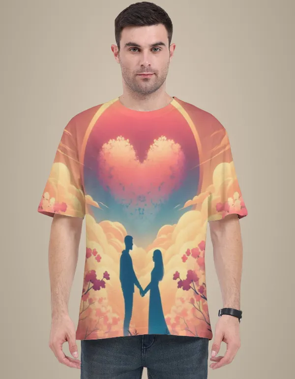Propose_Day_Couple_Silhouette_Unisex_T_Shirt_Romantic_Heart_Sky_Aop_Tee_White