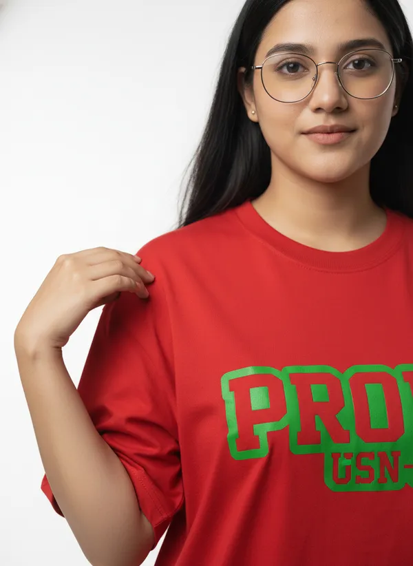 Red_Premium_Pure_Cotton_Bio_Washed_T-Shirt_For_Women