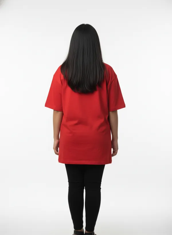 Red_Premium_Pure_Cotton_Bio_Washed_T-Shirt_For_Women
