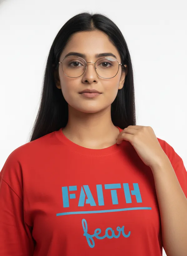 Red_Premium_Pure_Cotton_Bio_Washed_T-Shirt_For_Women