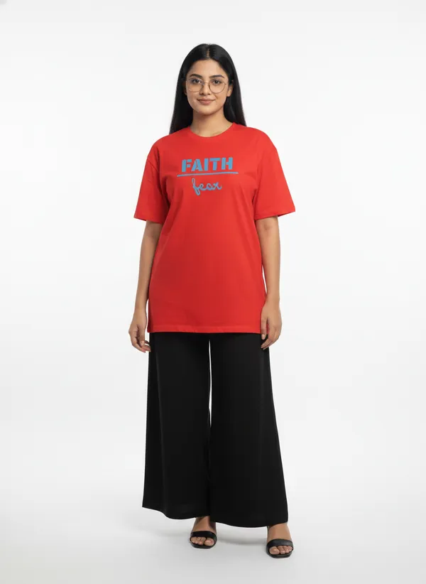 Red_Premium_Pure_Cotton_Bio_Washed_T-Shirt_For_Women