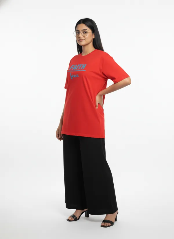 Red_Premium_Pure_Cotton_Bio_Washed_T-Shirt_For_Women