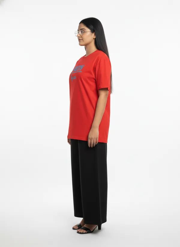 Red_Premium_Pure_Cotton_Bio_Washed_T-Shirt_For_Women
