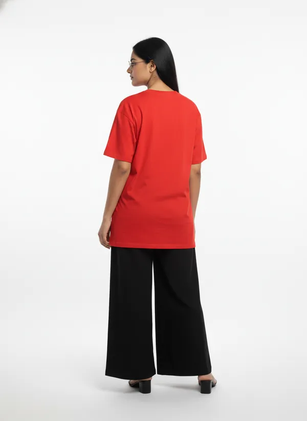 Red_Premium_Pure_Cotton_Bio_Washed_T-Shirt_For_Women