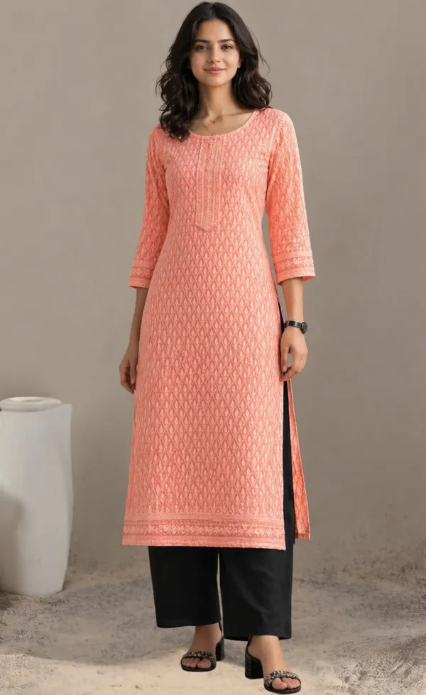 Peach_Bloom_Jacquard_Buti_Kurti