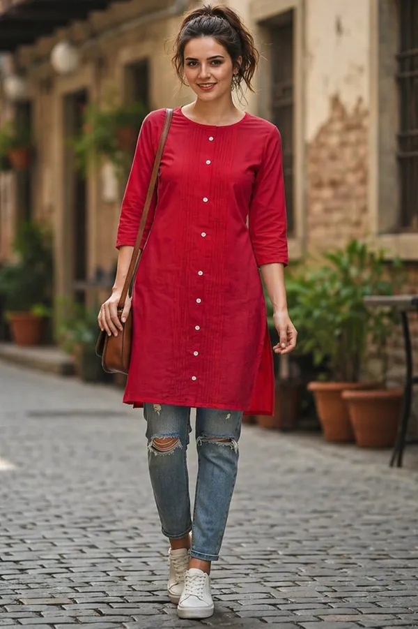Ruby_Red_Pintuck_Rayon_Kurti