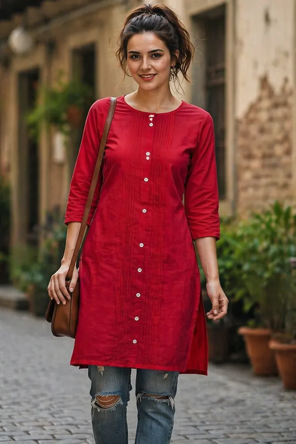 Ruby_Red_Pintuck_Rayon_Kurti