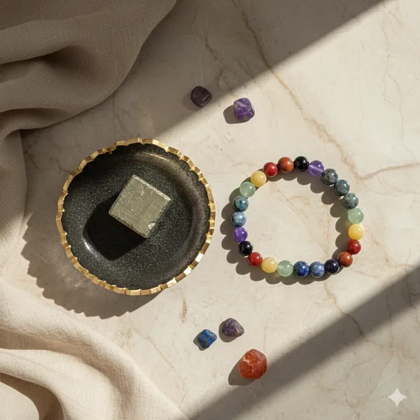 Multicolor_Premium_Combo_Of_Pyrite_Dust_Resin_And_7_Chakra_Crystal_Money_Bowl_&_Bracelet_(Combo)