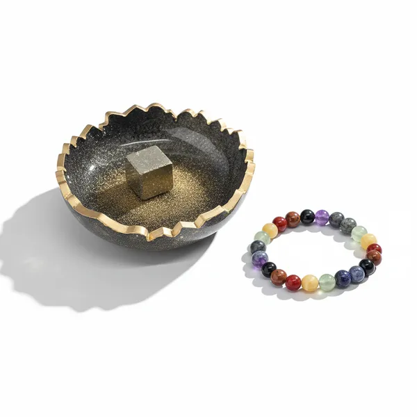 Multicolor_Premium_Combo_Of_Pyrite_Dust_Resin_And_7_Chakra_Crystal_Money_Bowl_&_Bracelet_(Combo)