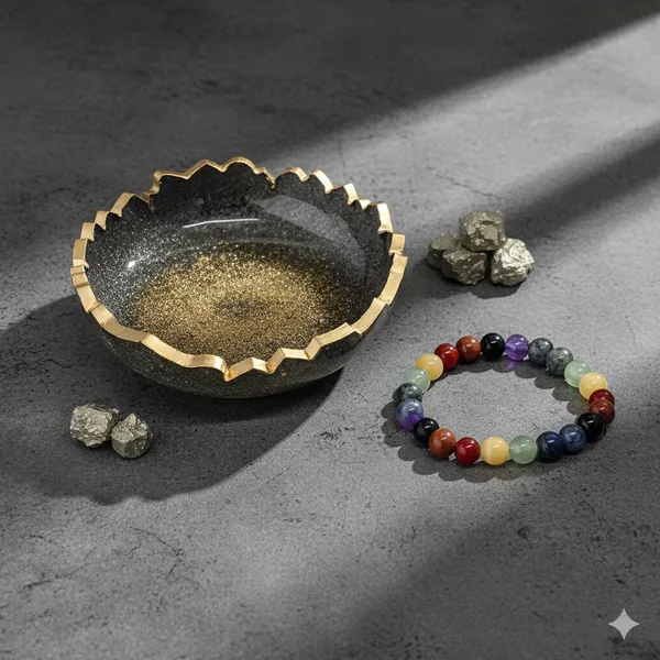 Multicolor_Premium_Combo_Of_Pyrite_Dust_Resin_And_7_Chakra_Crystal_Money_Bowl_&_Bracelet_(Combo)