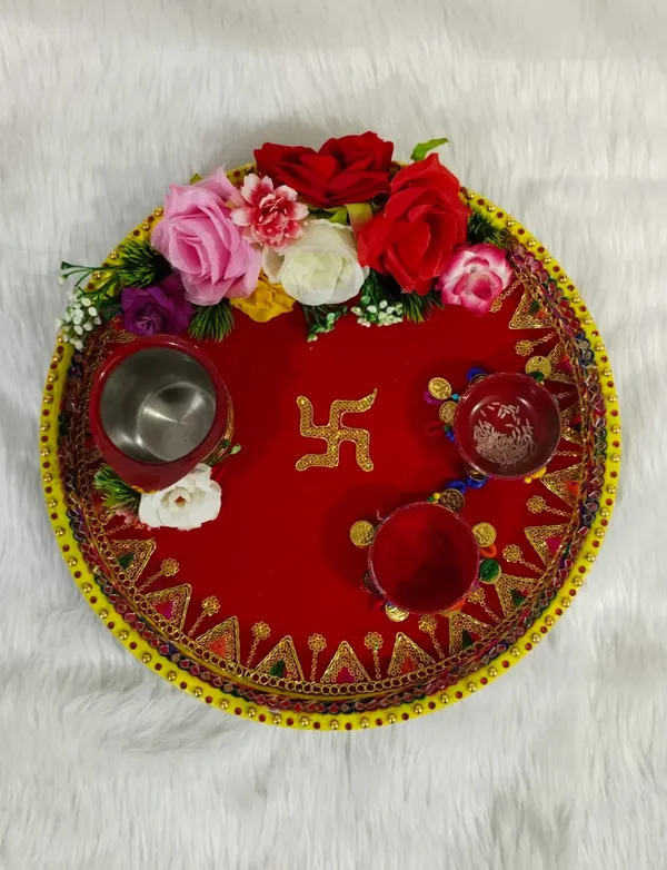Red_Metal_Base_Decorative_Pooja_Aarti_Thali_Set