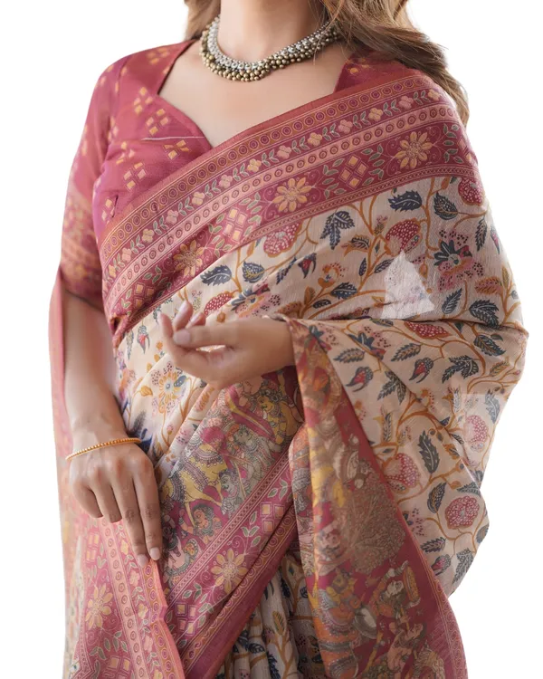 Soft_Bloom_linen_cotton_saree_|_Linen_Aura_Elegance
