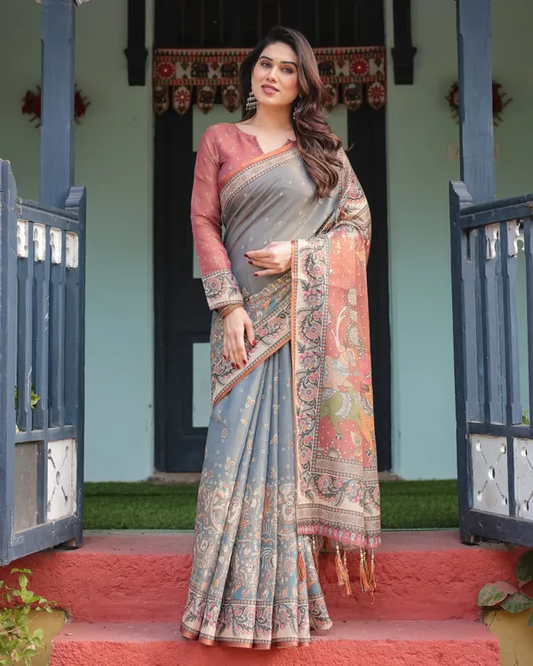 Soft_Bloom_linen_cotton_saree_|_Linen_Aura_Elegance