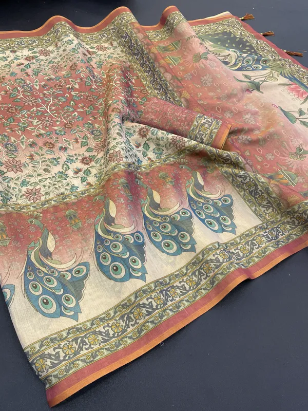 Elegant_Multicolor_Saree_with_Designer_Blouse_Piece