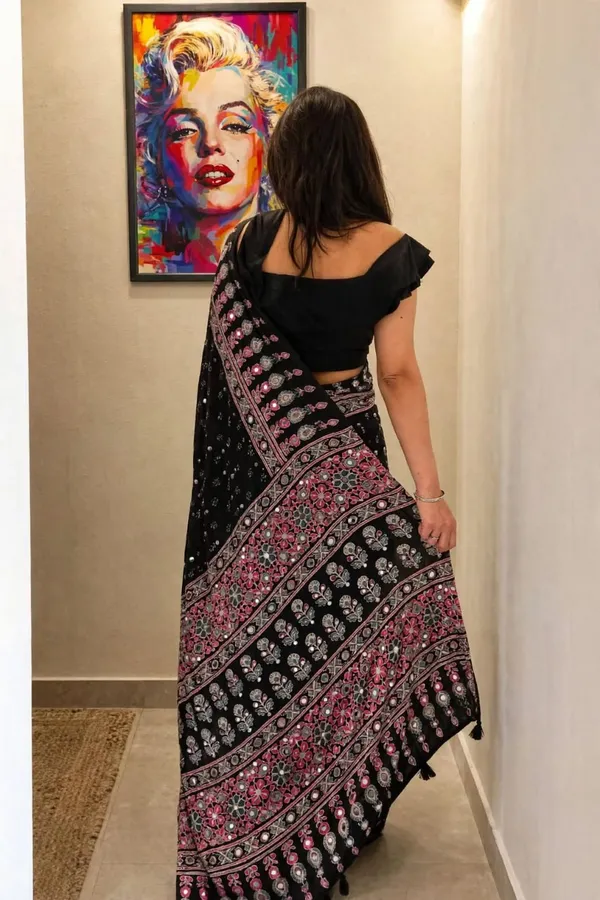 Mirror_Ajrakh_Modal_Silk_Saree_With_Blouse_Set