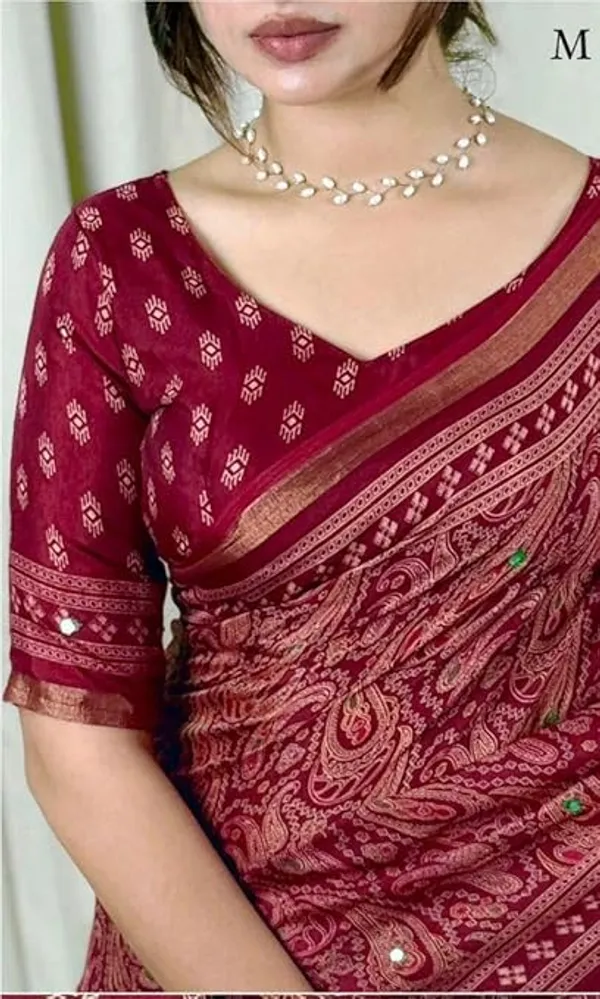 Ajrakh_Print_Saree_with_Paisley_Pattern,_Cotton_Blend,_Traditional_Woven_Border,_Ethnic_And_Fastival_Saree