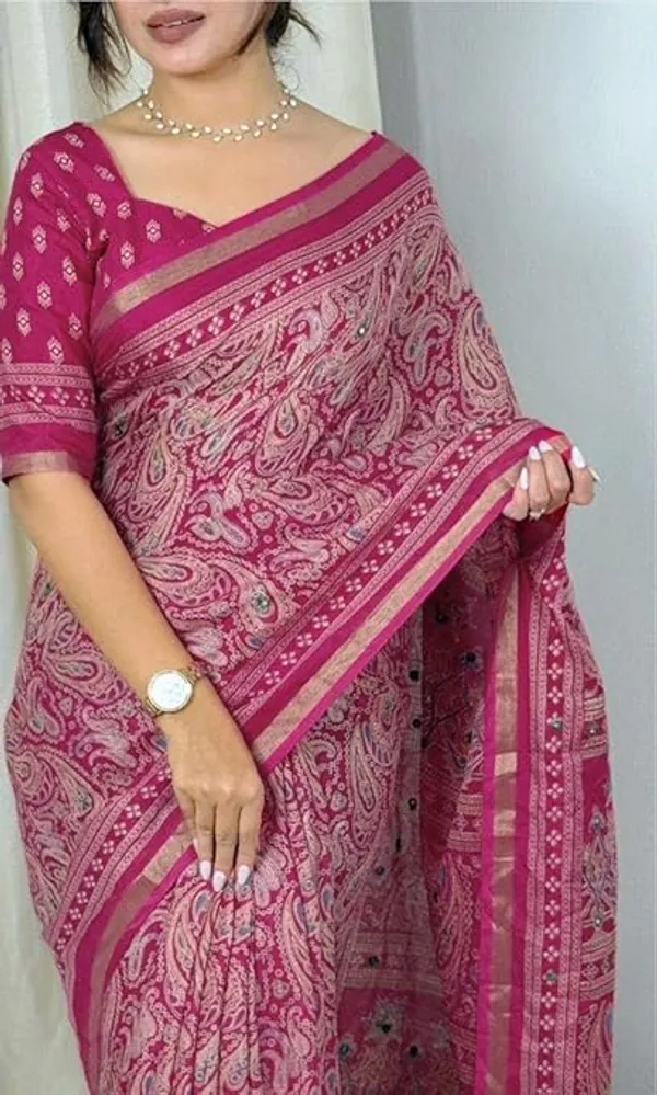 Ajrakh_Print_Saree_with_Paisley_Pattern,_Cotton_Blend,_Traditional_Woven_Border,_Ethnic_And_Fastival_Saree