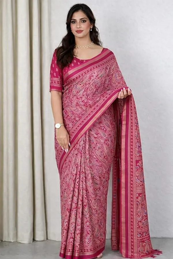 Ajrakh_Print_Saree_with_Paisley_Pattern,_Cotton_Blend,_Traditional_Woven_Border,_Ethnic_And_Fastival_Saree