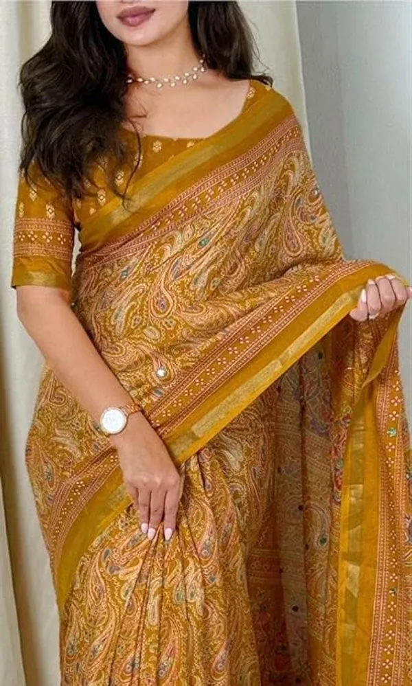 Ajrakh_Print_Saree_with_Paisley_Pattern,_Cotton_Blend,_Traditional_Woven_Border,_Ethnic_And_Fastival_Saree