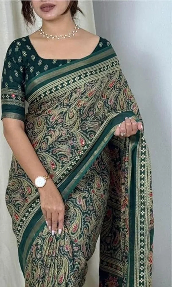 Ajrakh_Print_Saree_with_Paisley_Pattern,_Cotton_Blend,_Traditional_Woven_Border,_Ethnic_And_Fastival_Saree