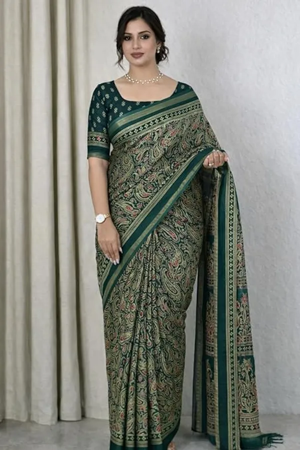 Ajrakh_Print_Saree_with_Paisley_Pattern,_Cotton_Blend,_Traditional_Woven_Border,_Ethnic_And_Fastival_Saree