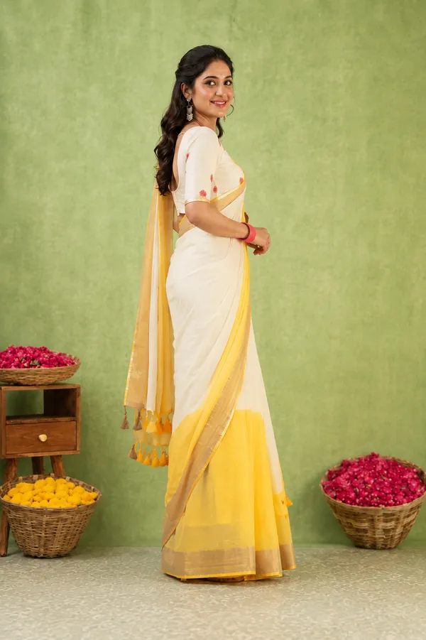 Golden_Sunshine_Linen_Cotton_Saree_–_Ivory_&_Yellow_Dual-Tone