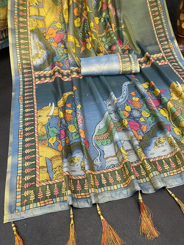 Stylish_Multicolor_Saree_with_Contrast_Blouse_Piece