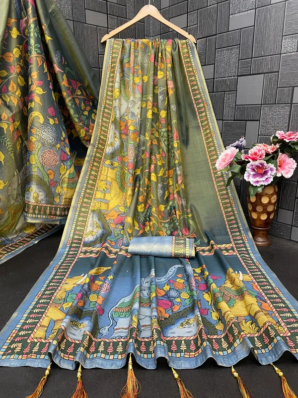 Stylish_Multicolor_Saree_with_Contrast_Blouse_Piece