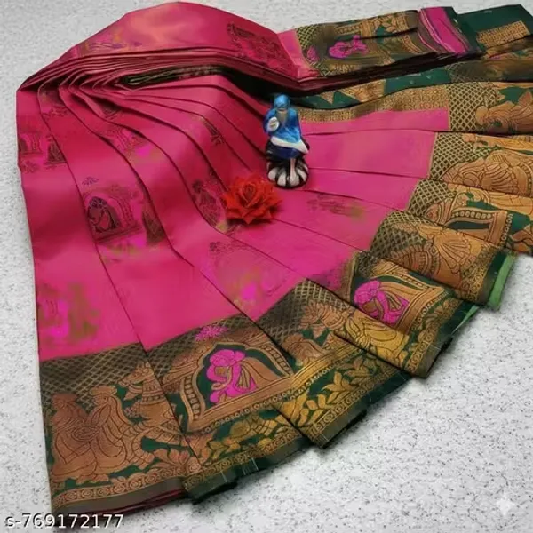 Rani_Pink_&_Bottle_Green_Jacquard_Silk_Saree_–_Traditional_Festive_Weave