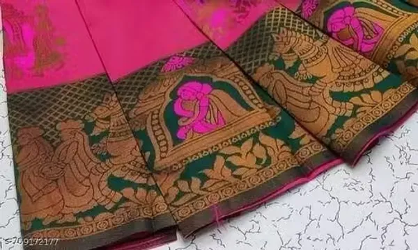 Rani_Pink_&_Bottle_Green_Jacquard_Silk_Saree_–_Traditional_Festive_Weave