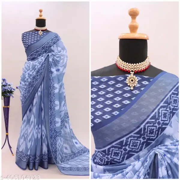 Steel_Blue_Linen_Saree_with_Traditional_Ikat_Motifs_and_Matching_Blouse