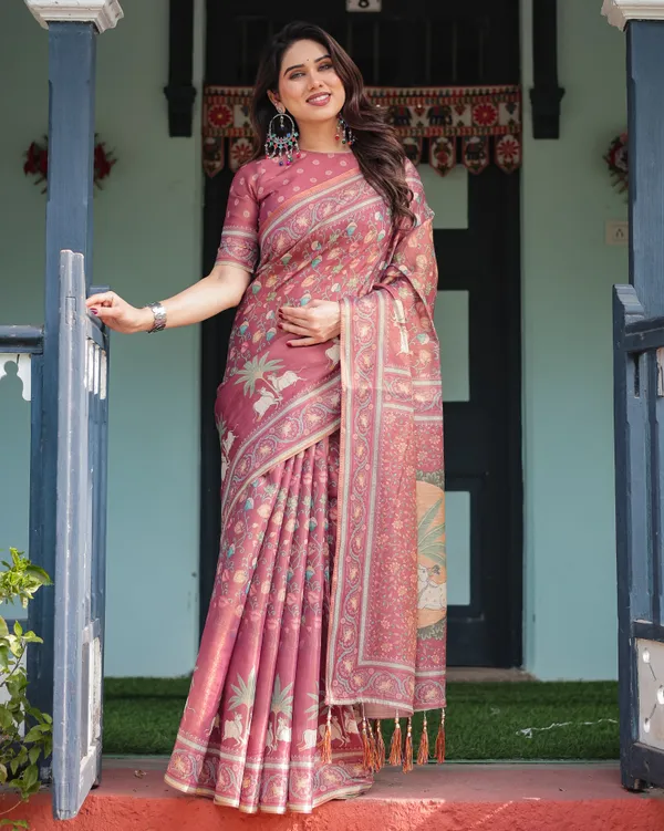 Soft_Bloom_linen_cotton_saree_|_Linen_Aura_Elegance