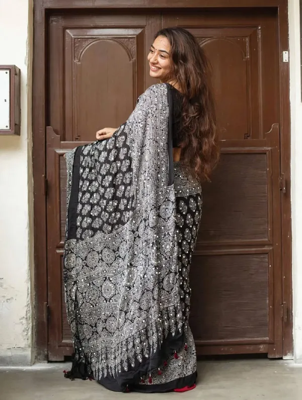 Ajarakh_Real_Mirror_Saree_&_Designer_Blouse_|_Party_Wear_Saree_For_Women_|_Mirror_Work_Saree